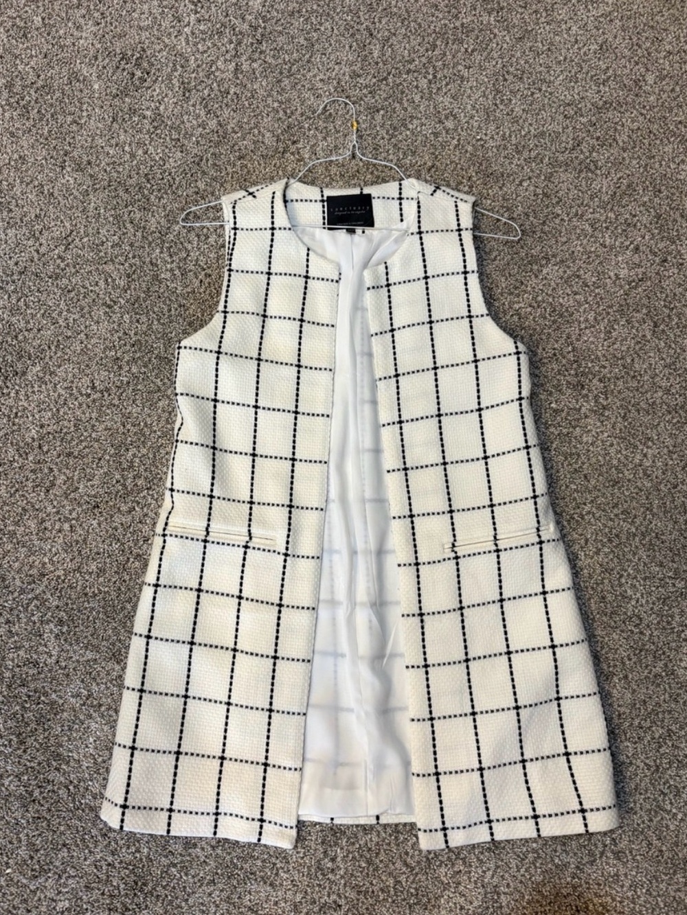 Sanctuary Ivory & Black Windowpane Sleeveless Coat Vest